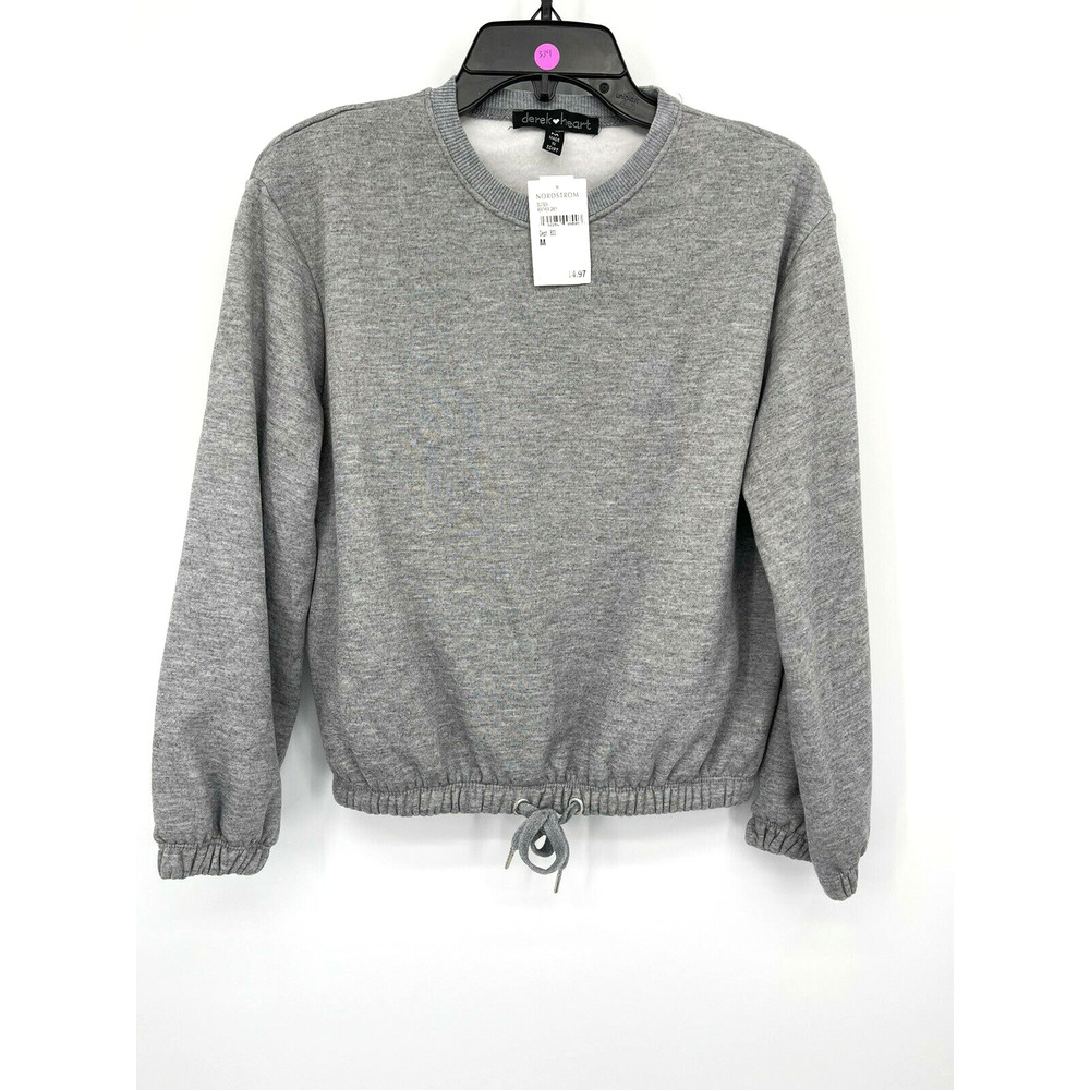 Derek Heart Sweatshirt Womens Cropped Gray Crew Neck Pullover Drawstring Size M